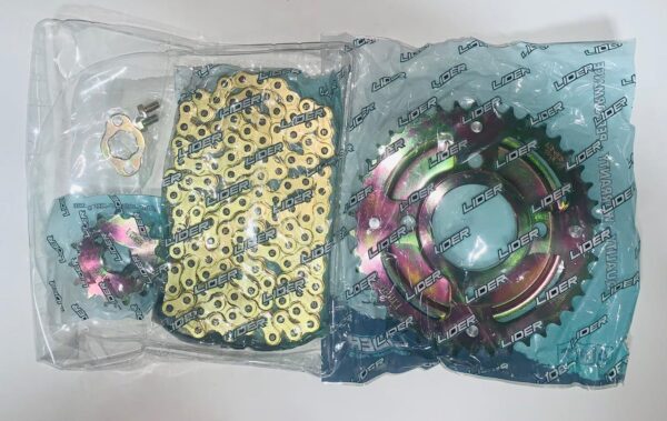 KIT ARRASTRE GL: CATALINA C/PROTECTOR 42T, PIÑON 15T, CADENA 132L 428H GOLDEN